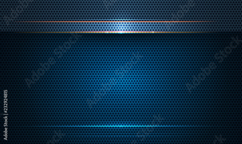 Illustration of abstract blue and black metallic with light ray and glossy line. Metal frame design for background. Vector design modern digital technology concept for wallpaper, banner template