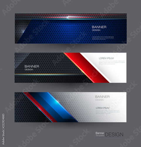 Illustration of abstract blue, red and black metallic with light ray and glossy line. Metal frame design for background. Vector design modern digital technology concept for wallpaper, banner template