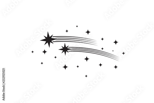 Stars with trails. Comets black silhouettes. Star shooting and stardust, rocket trail vector illustration. Trail tail star, silhouette of firework, asterisk group