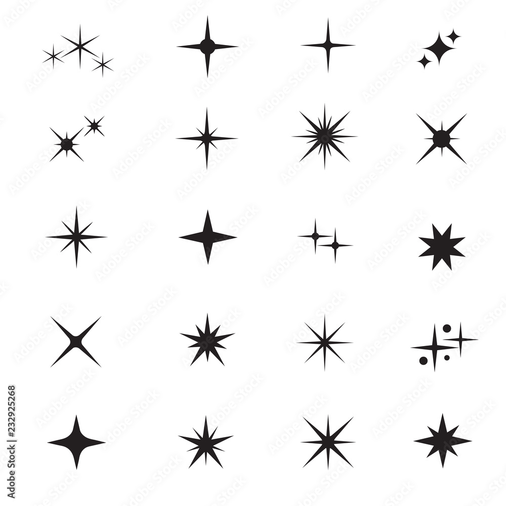 Star icons. Twinkling stars. Sparkles, shining burst. Christmas vector symbols isolated. Xmas sparkle star, asterisk pointed twinkling silhouette illustration Star icons. Twinkling stars. Sparkles, shining burst. Christmas vector symbols isolated. Xmas sparkle star, asterisk pointed twinkling silhouette illustration