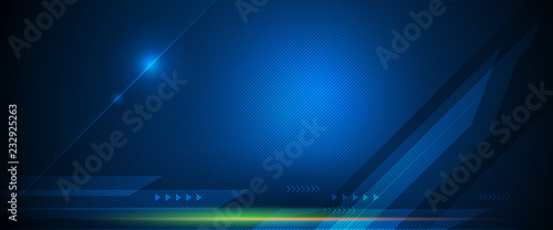Vector Abstract, science, futuristic, energy technology concept. Digital image of light rays, stripes lines with blue light, speed and motion blur over dark blue background