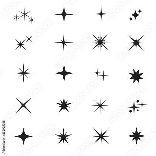 Star icons. Twinkling stars. Sparkles, shining burst. Christmas vector symbols isolated. Xmas sparkle star, asterisk pointed twinkling silhouette illustration photo