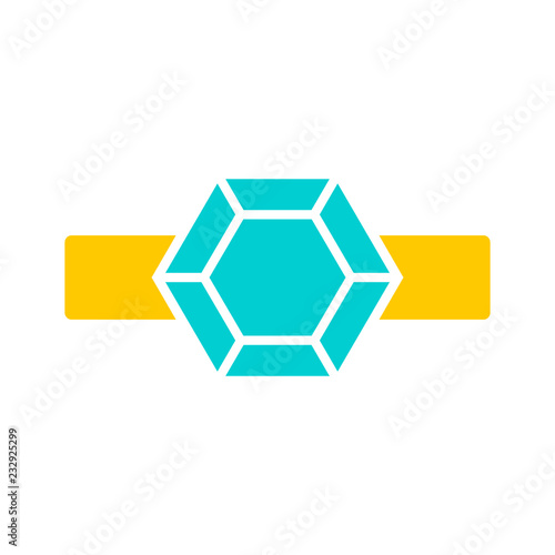 Icon of ring with diamond or other gem. Engagement or marriage ring, expensive jewelry. Vector Illustration 