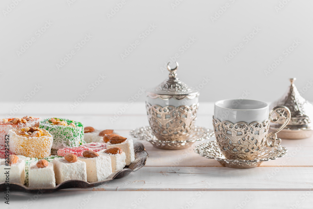 Turkish delight on a wooden table Turkish delight on a wooden table