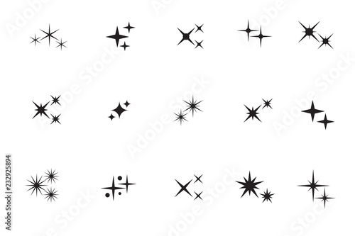 Star sparkling. Stars, twinkles black silhouettes vector isolated collection. Illustration of star and asterisk group, sparkling starred, twinkling silhouette photo