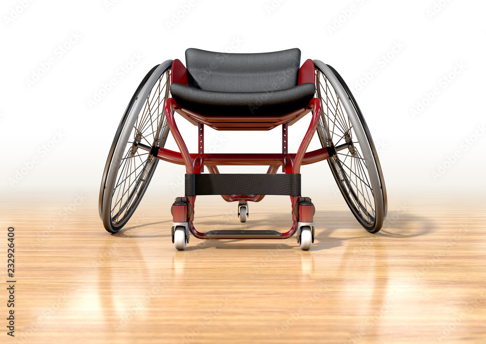 Fototapeta premium Sports Wheelchair On Polished Wooden Floor