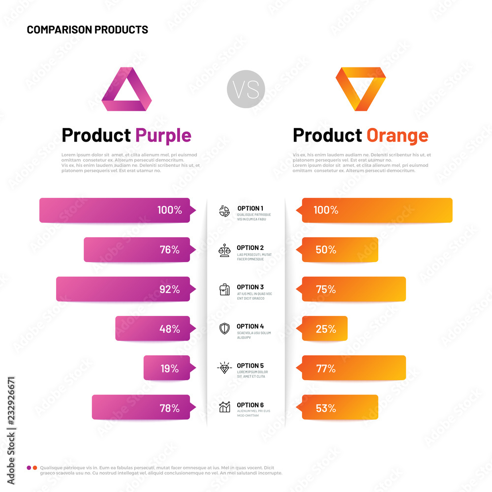 Comparison infographic. Bar graphs with compare description. Comparing  infographics table. Choosing product vector versus concept. Illustration of  comparison option, infographic choose indicator Stock Vector | Adobe Stock