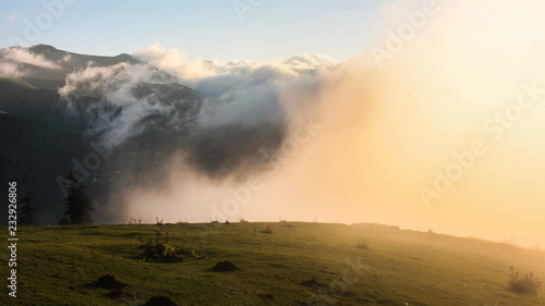 sunset in mountains clouds, bakhmaro