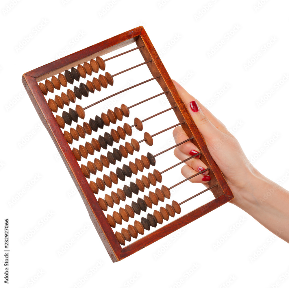Accountant counting on abacus, isolated on white Accountant counting on abacus, isolated on white