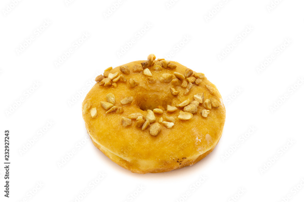 Donut with nut isolated on white background. Clipping path for use Donut with nut isolated on white background. Clipping path for use