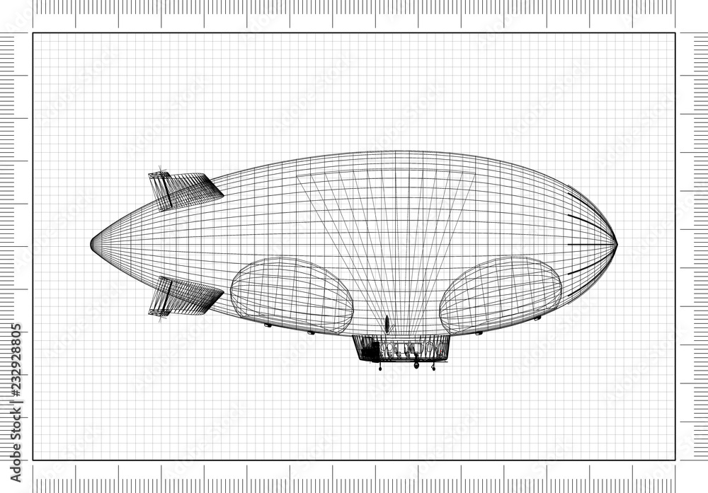 Fototapeta premium Airship Design Architect Blueprint 