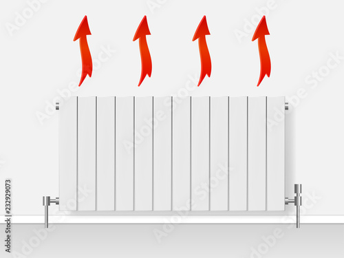 Realistic white heating radiator on the wall. Isolated vector illustration.