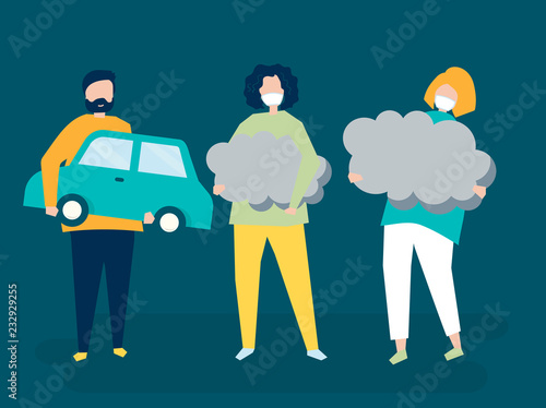Character of people holding air pollution symbols illustration