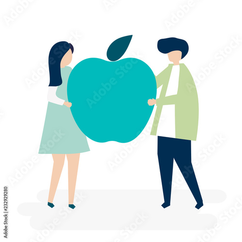 Character of a couple holding an apple illustration