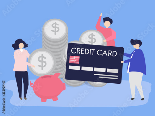 Characters of people and cash savings concept illustration