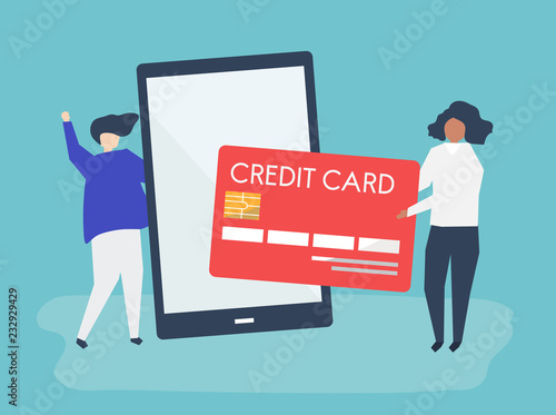People making an online credit card transaction illustration