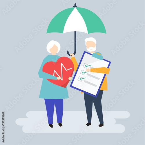 Characters of a senior couple and health insurance illustration