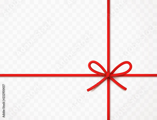 String bow isolated on transparent background. Vector cord, rope or twine. Red Christmas wrap element template.
