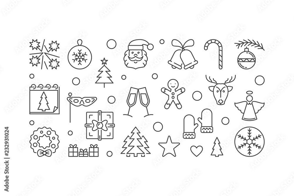 Happy New Year outline creative illustration. Vector line banner