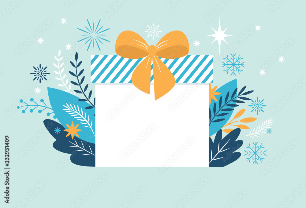 Bif gift box, Christmas banner, New Year Greeting card
