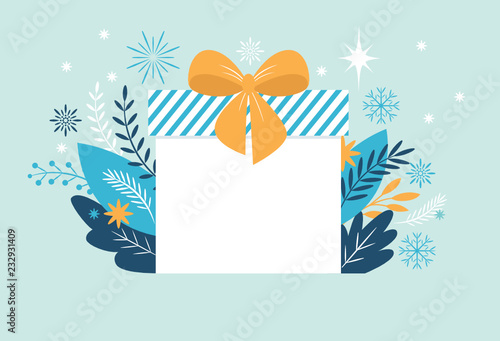 Bif gift box, Christmas banner, New Year Greeting card