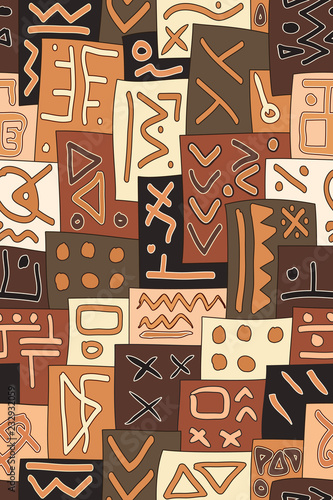 African Tribal Seamless Vector Pattern. Abstract Hand-Drawn Ethnic Background. Vertical Orientation