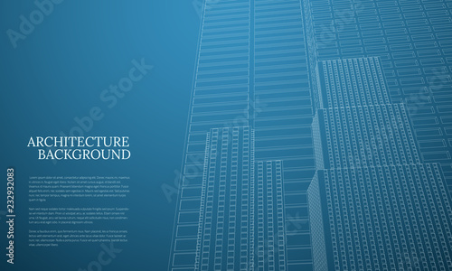 Perspective 3d architecture background with wireframe skyscrapers. Vector illustration.
