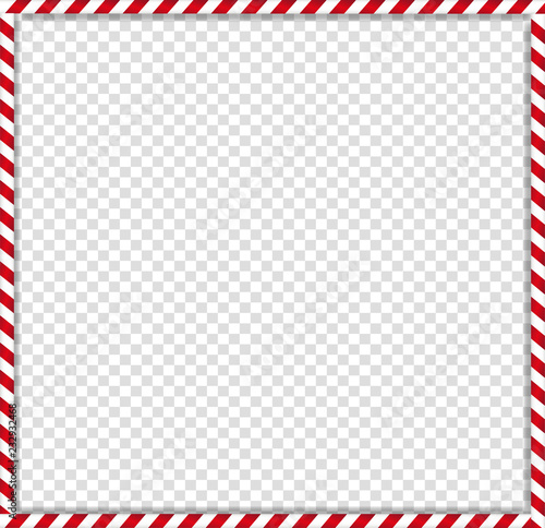 square candy cane frame with red and white striped lollipop pattern on transparent background.