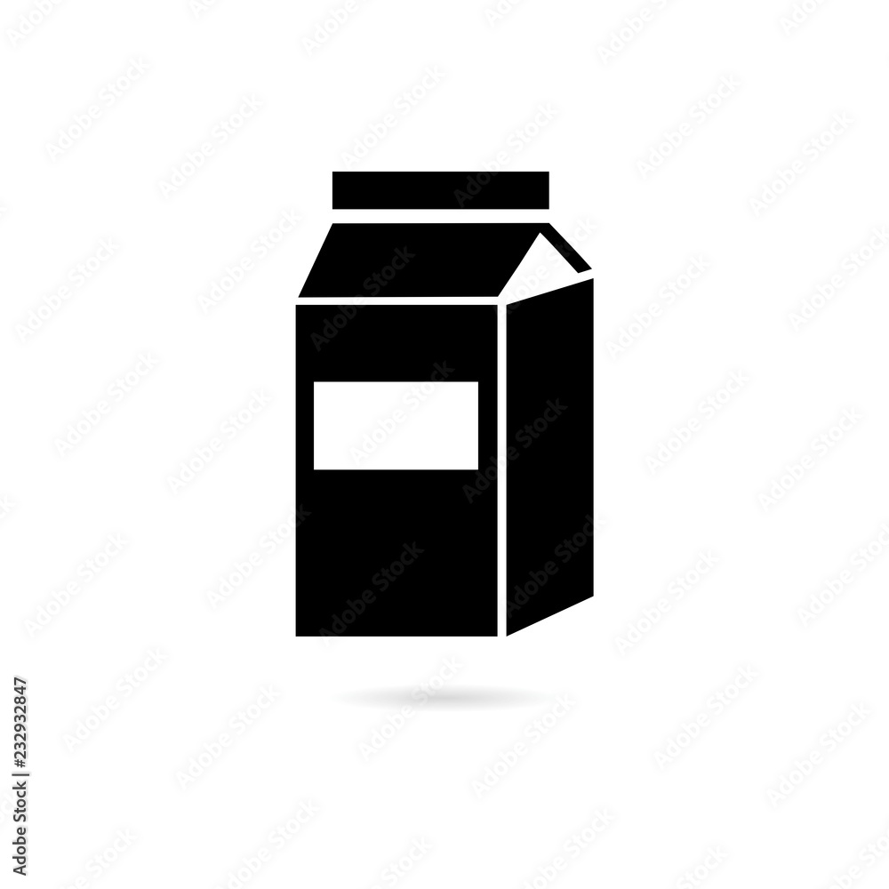 Black Milk carton box isolated on white, icon or logo Black Milk carton box isolated on white, icon or logo