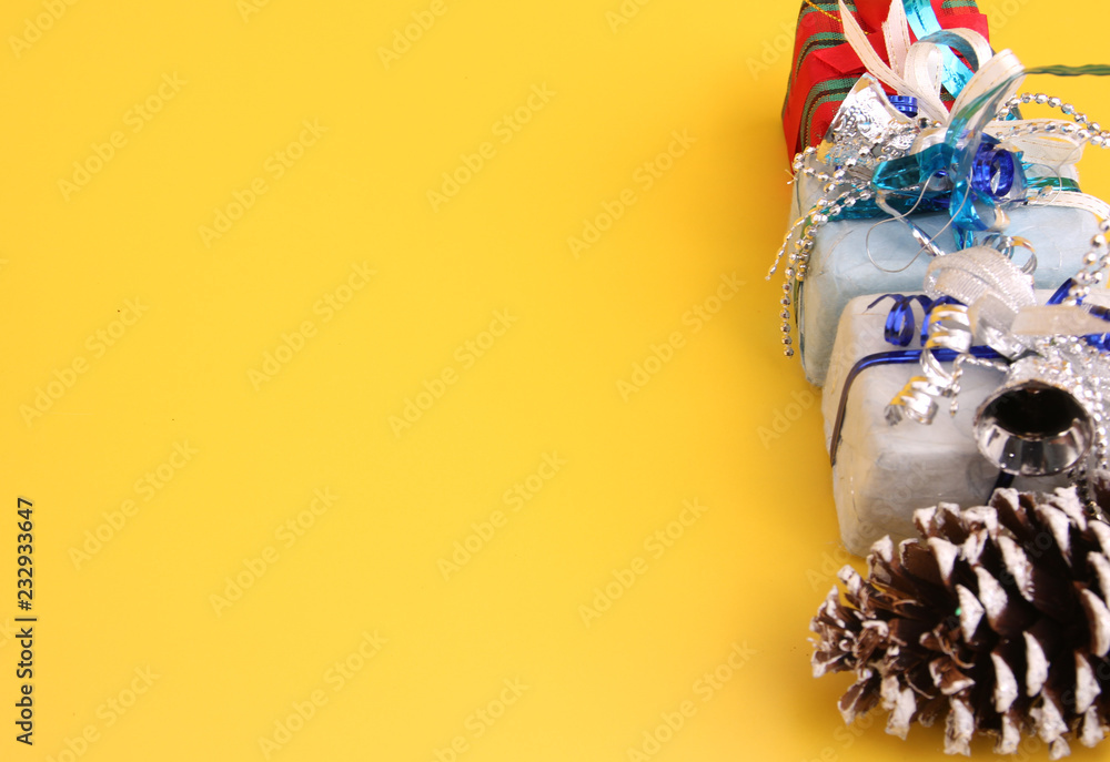 Christmas Decoration with Yellow Backdrop.