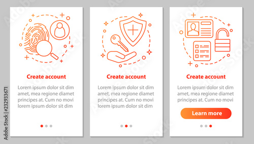 Account creation onboarding mobile app page screen with linear c