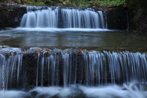 Source Vistula. Crystalline stream, clean water and waterfall