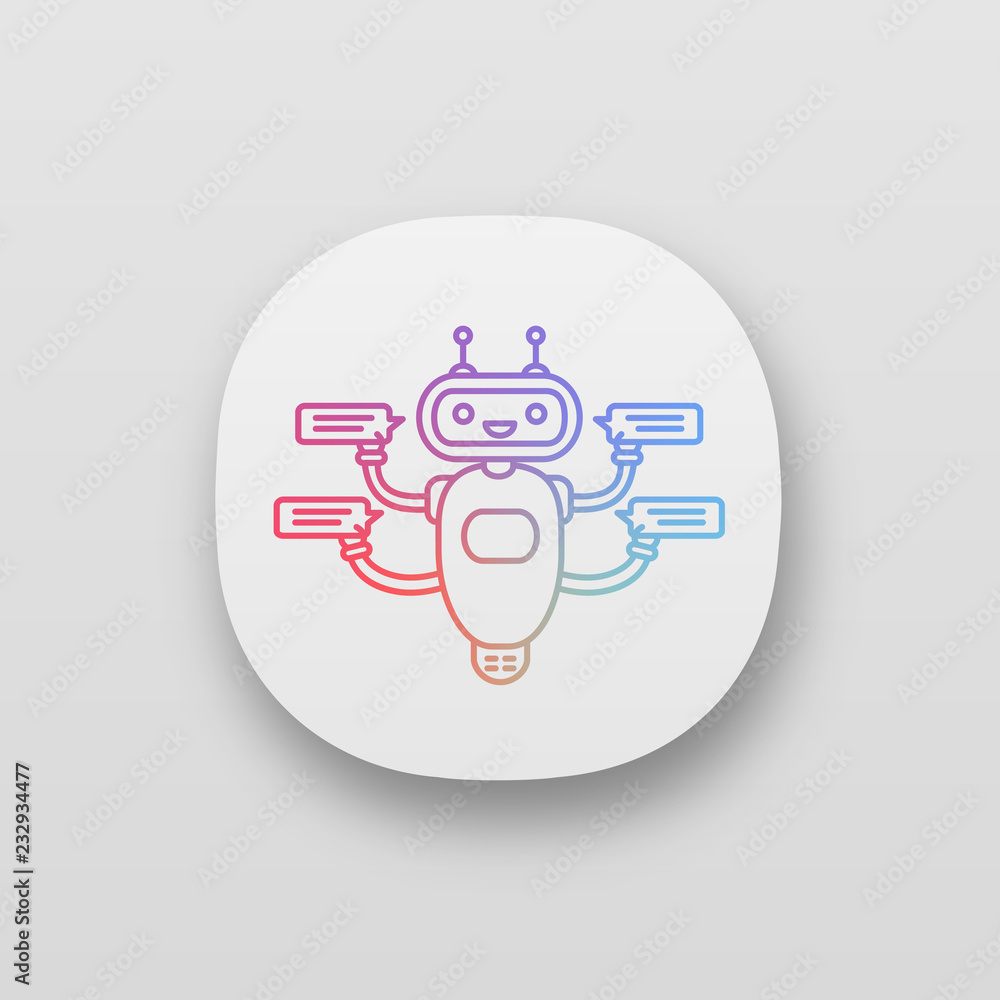 Chatbot with four speech bubbles app icon