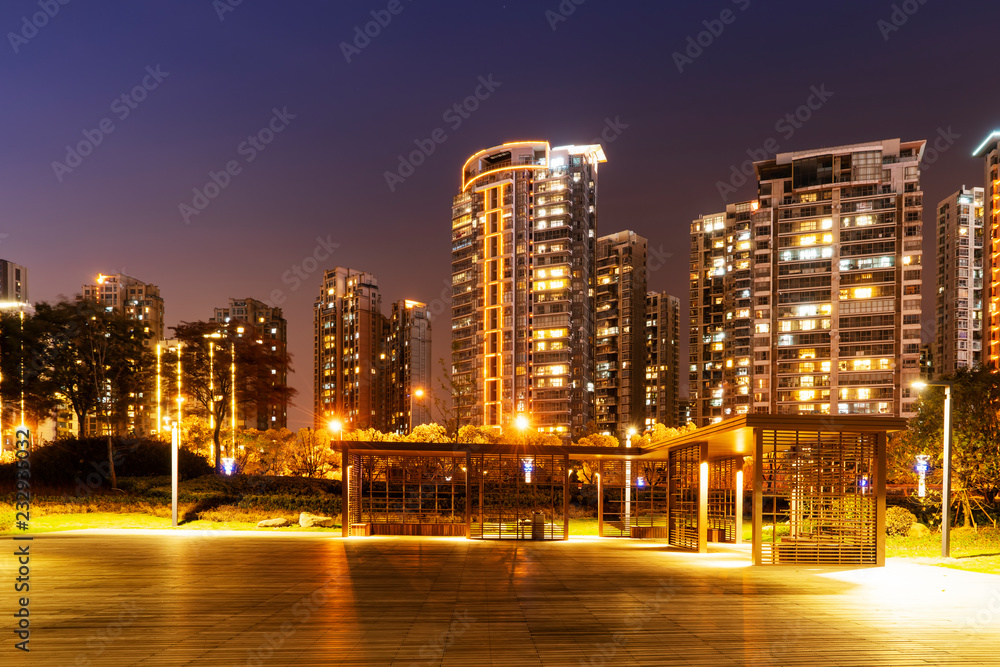 Fototapeta premium Night view of leisure Square in urban residential area