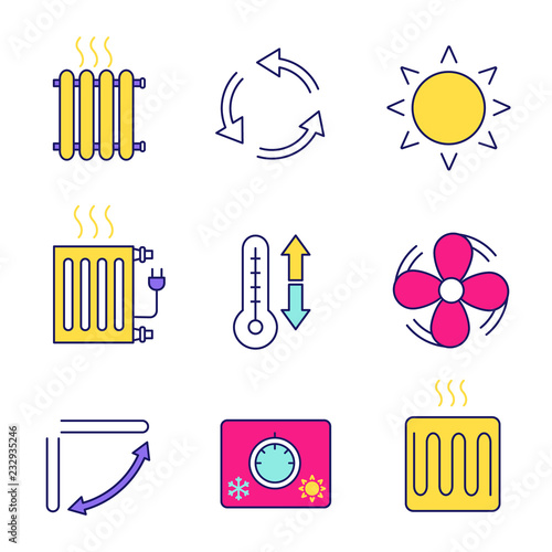 Air conditioning color icons set