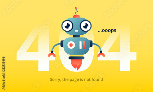  Robo advisor informs amazedly about 404 error. Colorful vector illustration for web.