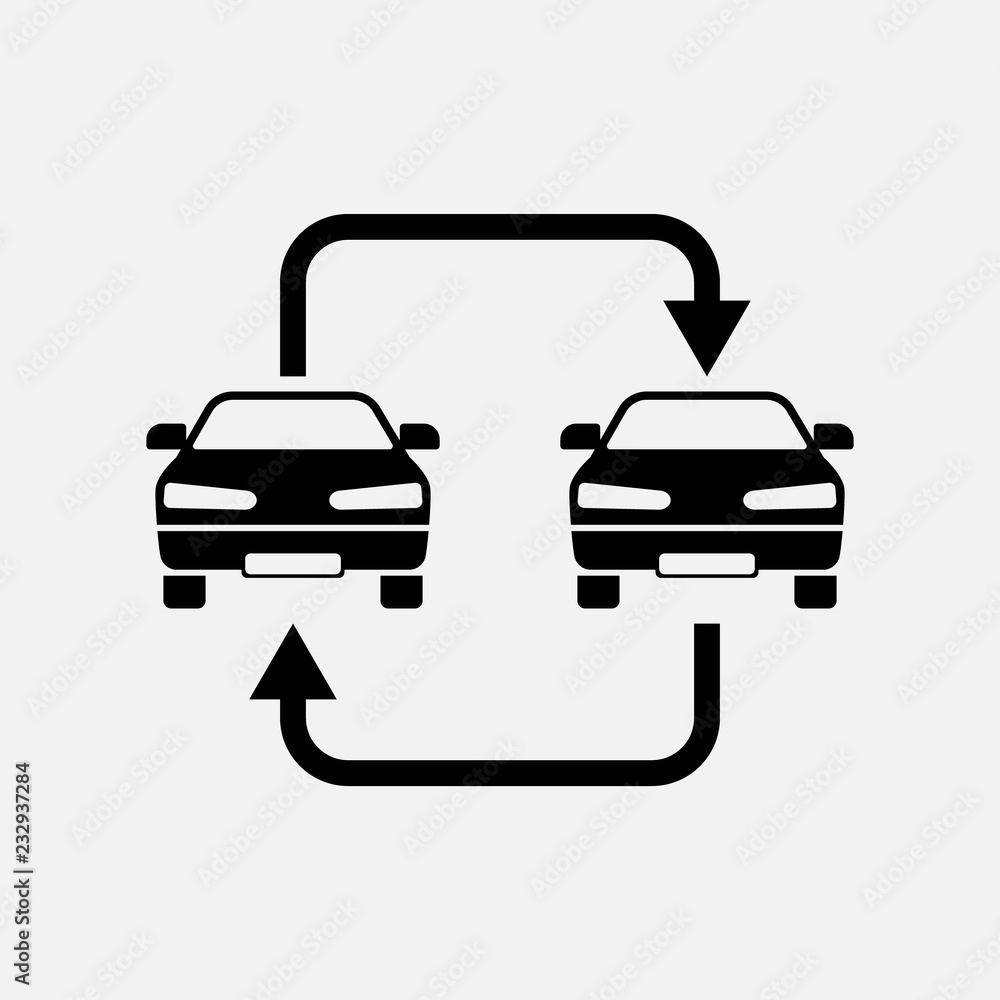 Trade in car icon. Car exchange symbol. Flat design. Stock - Vector illustration.