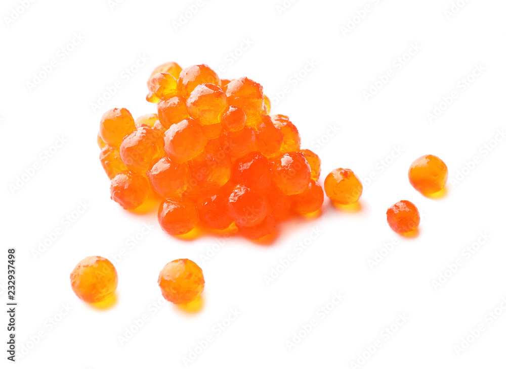 Delicious red caviar on white background Delicious red caviar on white background