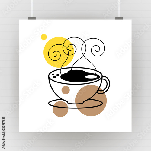 Hot coffee mug drawing art. Vector illustration