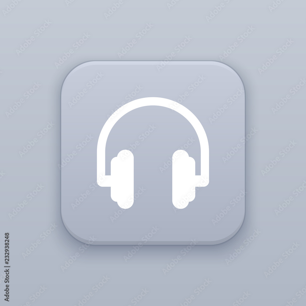 Earphone vector button, gray vector button with white icon Earphone vector button, gray vector button with white icon