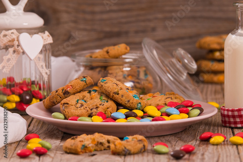 Candy coated cookies. 