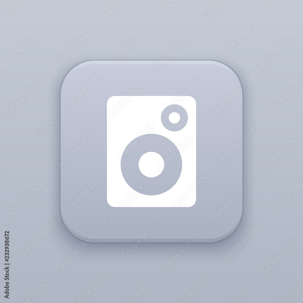 Music column, Audio speakers, gray vector button with white icon Music column, Audio speakers, gray vector button with white icon
