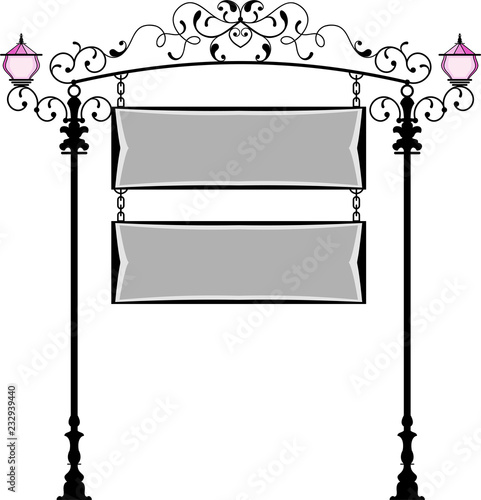 Wrought Iron Signage With Lamp