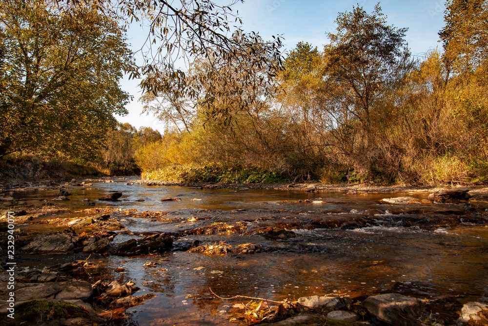 Above a mountain river on an autumn morning. Above a mountain river on an autumn morning.