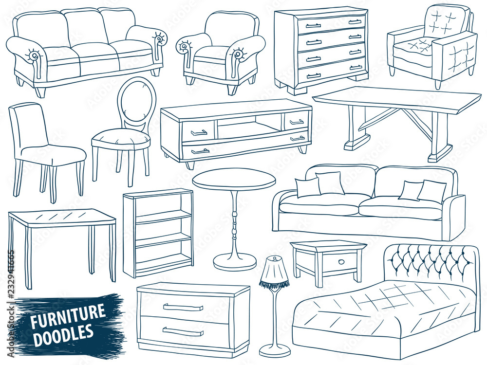 Furniture Doodles Set Interior Design Home Collection Sketch Retro Stock  Illustration - Download Image Now - iStock