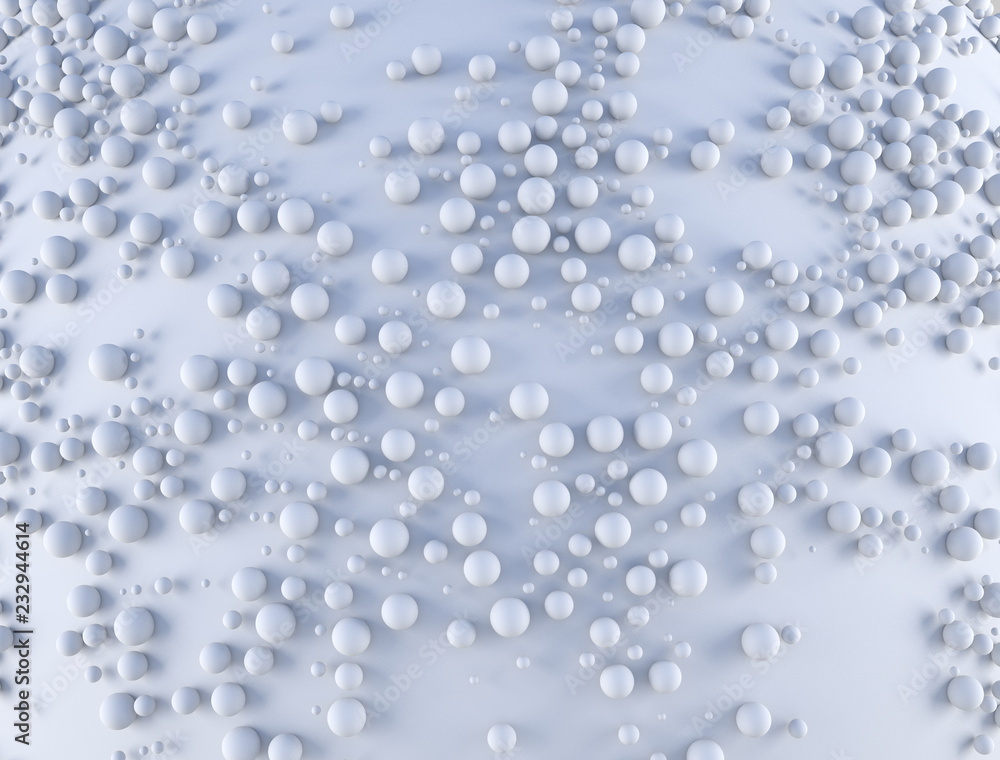 Abstract background with a lot of spheres with random scale on the white plane. 3d render illustraion Abstract background with a lot of spheres with random scale on the white plane. 3d render illustraion