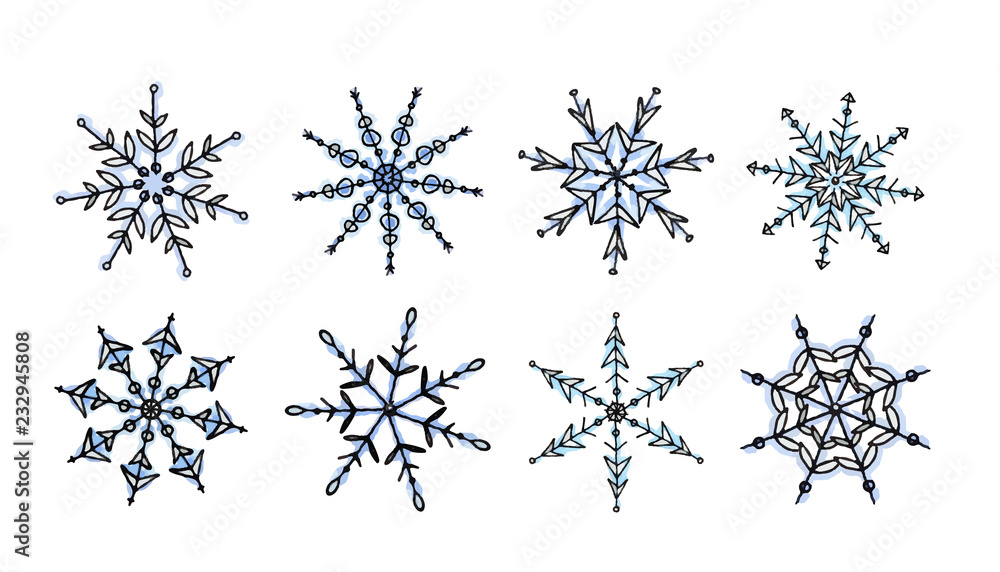 Hand drawn snowflakes set Hand drawn snowflakes set