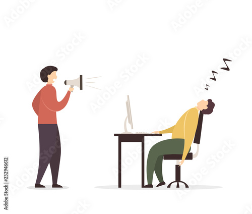 Man with Megaphone and Sleeping Man