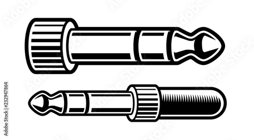 black and white illustration of headphones plug