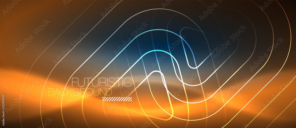 Neon glowing techno lines, hi-tech futuristic abstract background template with geometric shapes Neon glowing techno lines, hi-tech futuristic abstract background template with geometric shapes